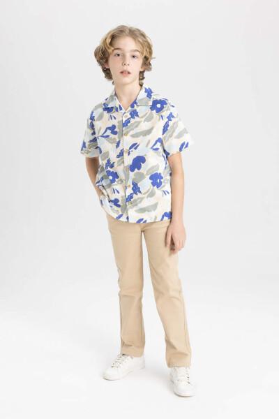 Boys' Oversized Patterned Viscose Short Sleeve Shirt Sand - 2