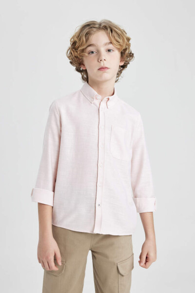 Boys' Oxford Long Sleeve Polo Shirt Light Pink - 1