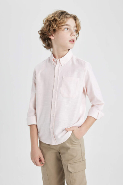 Boys' Oxford Long Sleeve Polo Shirt Light Pink - 4