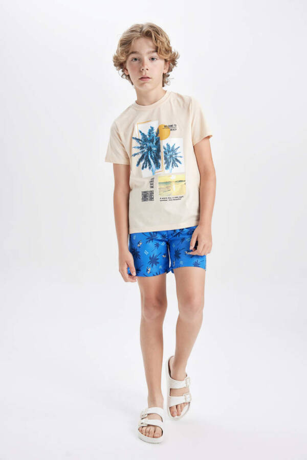 Boys' Palm Print Short Sleeve T-Shirt and Swim Shorts 2-Piece Set Sand - 1