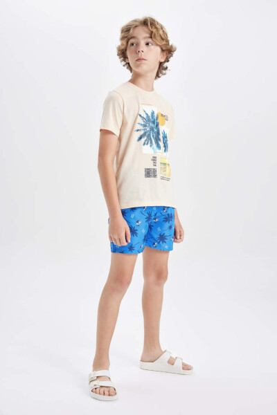 Boys' Palm Print Short Sleeve T-Shirt and Swim Shorts 2-Piece Set Sand - 2