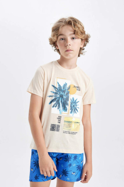 Boys' Palm Print Short Sleeve T-Shirt and Swim Shorts 2-Piece Set Sand - 3