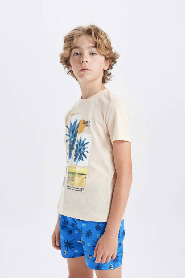 Boys' Palm Print Short Sleeve T-Shirt and Swim Shorts 2-Piece Set Sand - 4