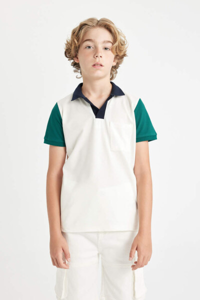 Boys Piqué Short Sleeve Polo Shirt Ecru - 1