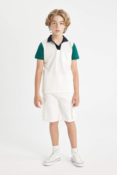 Boys Piqué Short Sleeve Polo Shirt Ecru - 2