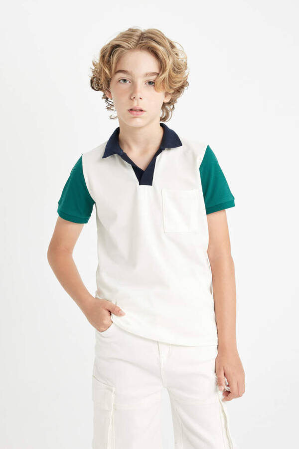 Boys Piqué Short Sleeve Polo Shirt Ecru - 3