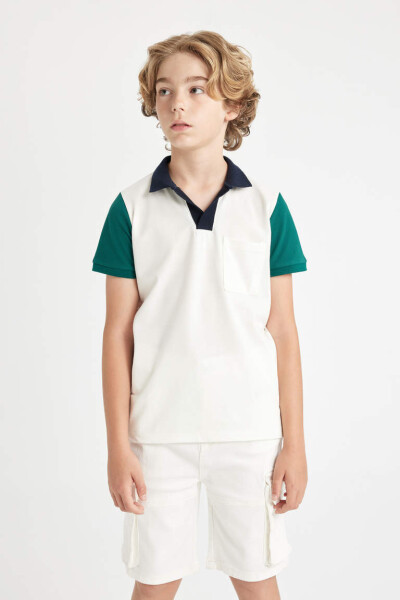 Boys Piqué Short Sleeve Polo Shirt Ecru - 4