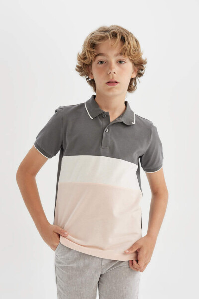 Boys' Piqué Short Sleeve Polo Shirt Grey - 4