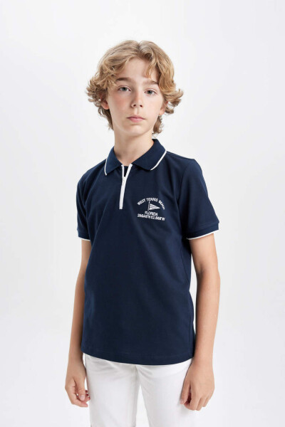 Boys' Piqué Short Sleeve Polo Shirt Navy Blue - 1