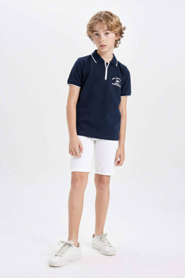 Boys' Piqué Short Sleeve Polo Shirt Navy Blue - 2