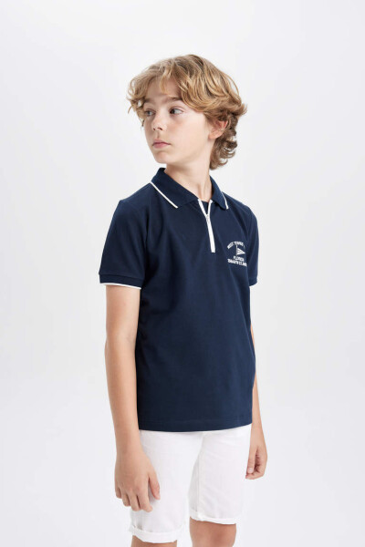 Boys' Piqué Short Sleeve Polo Shirt Navy Blue - 3