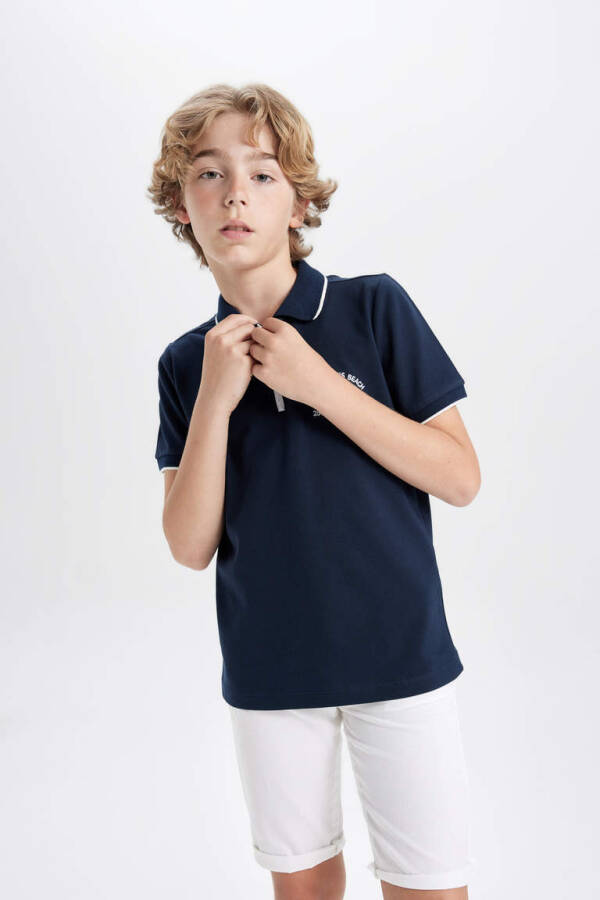 Boys' Piqué Short Sleeve Polo Shirt Navy Blue - 4