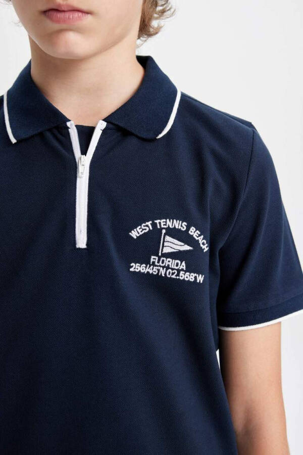 Boys' Piqué Short Sleeve Polo Shirt Navy Blue - 5