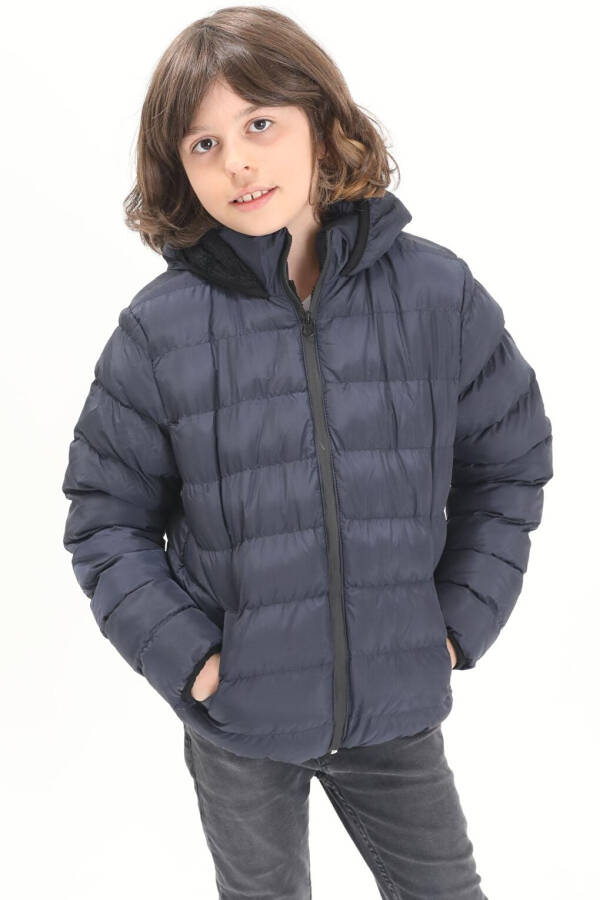 Boys' Plain Stitched Navy Puffer Jacket 15641 - 8