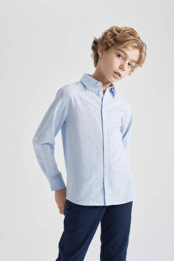 Boys' Poplin Long Sleeve Polo Shirt Light Blue - 4