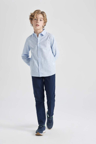 Boys' Poplin Long Sleeve Polo Shirt Light Blue - 5