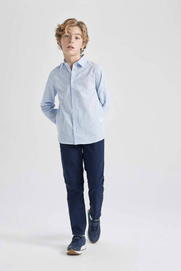 Boys' Poplin Long Sleeve Polo Shirt Light Blue - 5