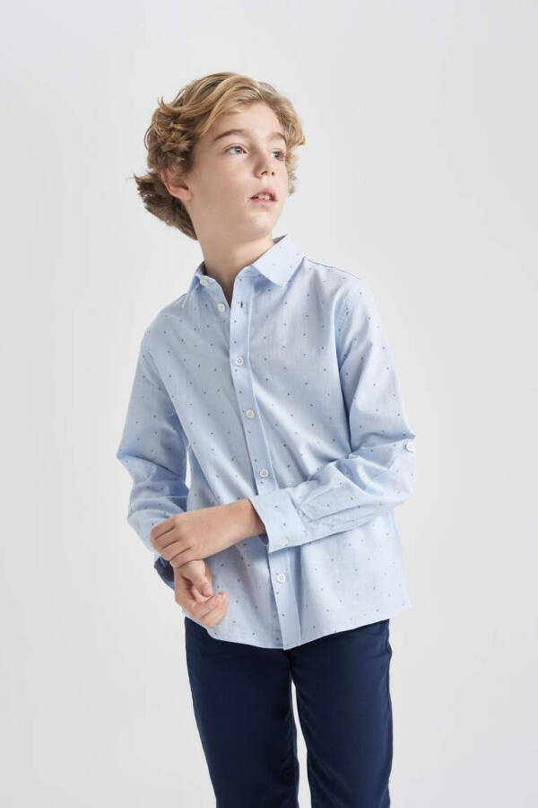 Boys' Poplin Long Sleeve Polo Shirt Light Blue - 6