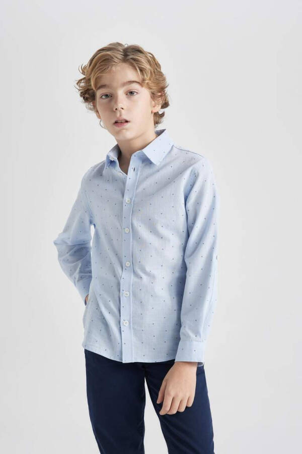 Boys' Poplin Long Sleeve Polo Shirt Light Blue - 7