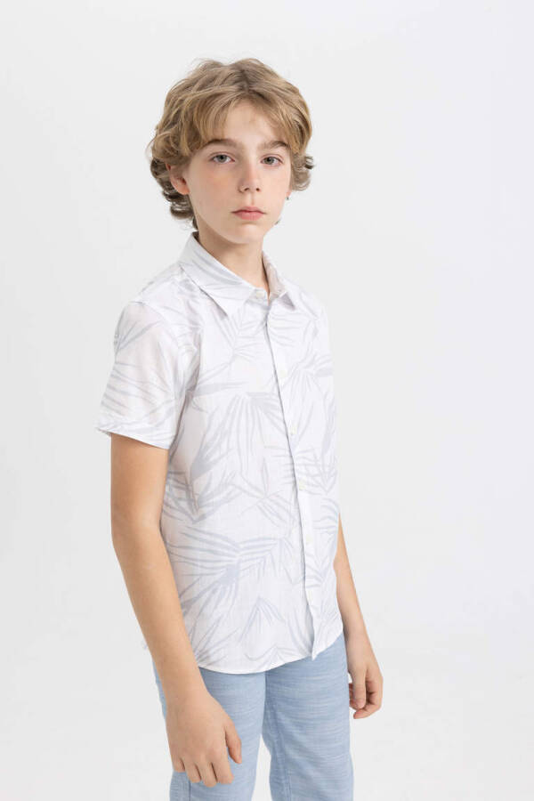 Boys' Printed Linen Look Short Sleeve Polo Shirt White - 1