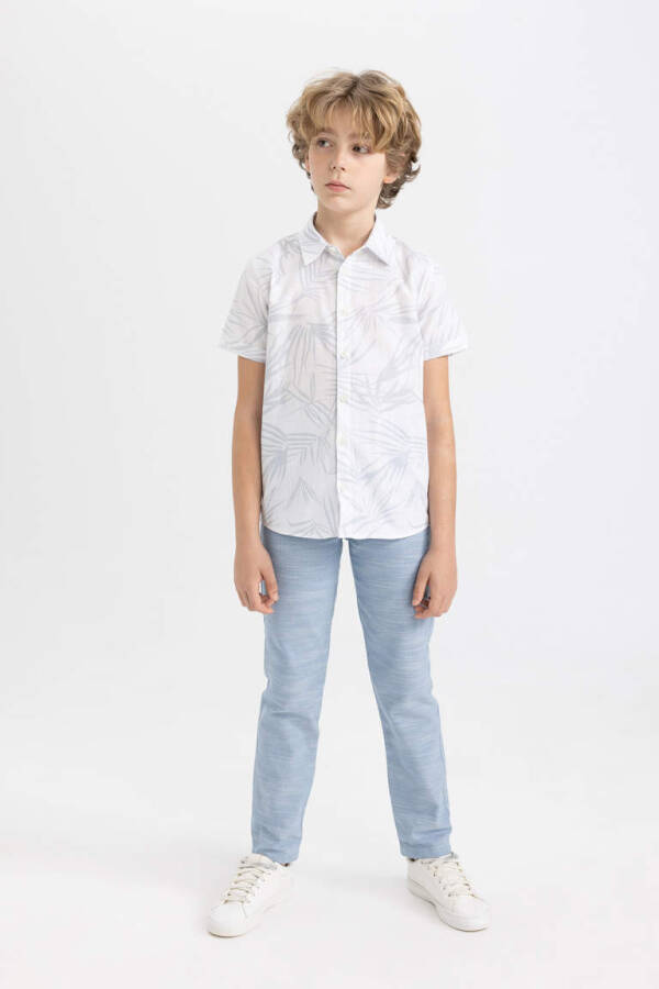 Boys' Printed Linen Look Short Sleeve Polo Shirt White - 2