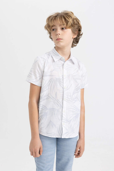 Boys' Printed Linen Look Short Sleeve Polo Shirt White - 3