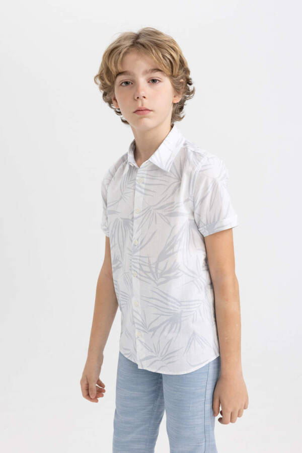 Boys' Printed Linen Look Short Sleeve Polo Shirt White - 4