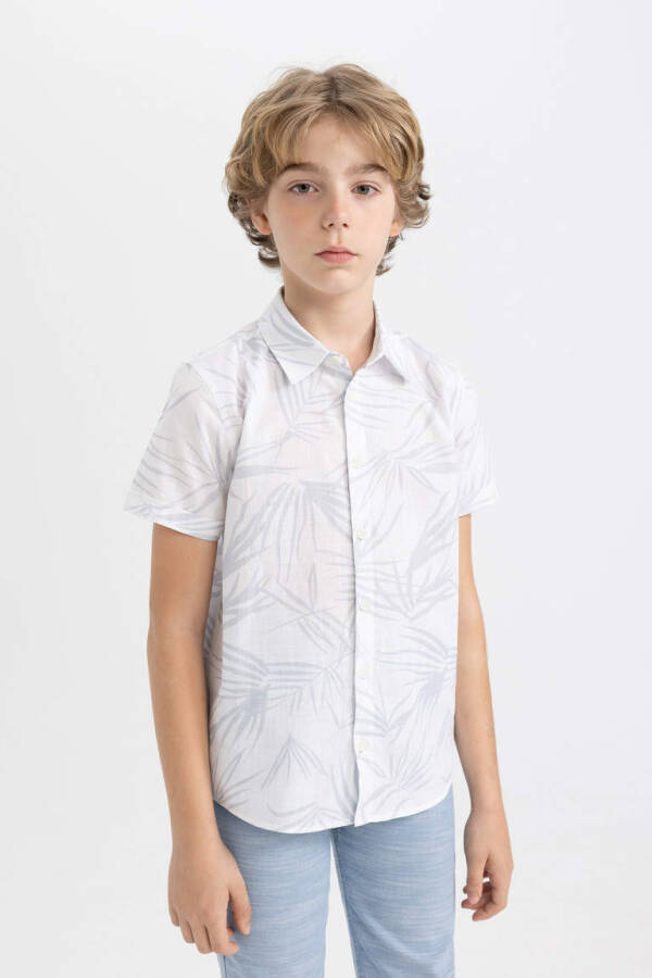 Boys' Printed Linen Look Short Sleeve Polo Shirt White - 5