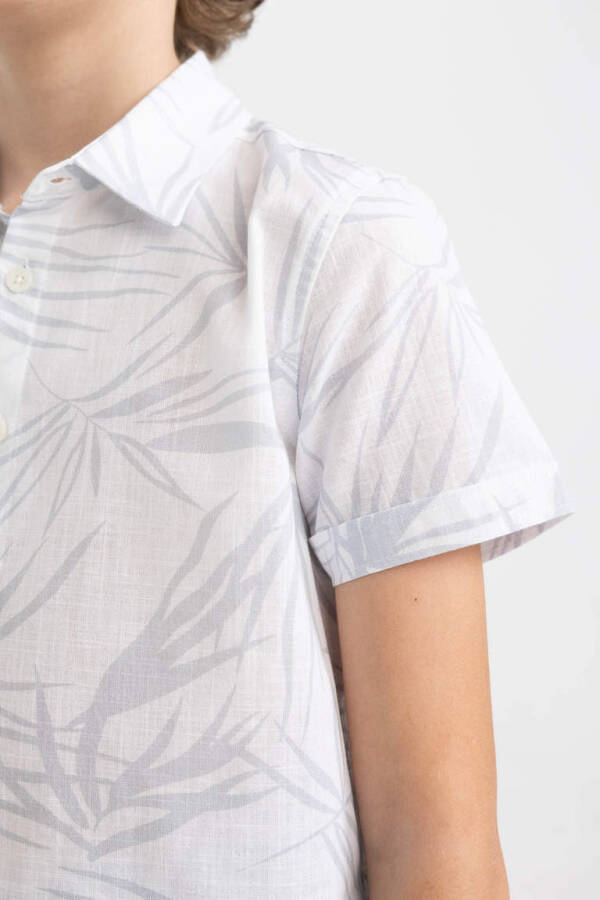 Boys' Printed Linen Look Short Sleeve Polo Shirt White - 6