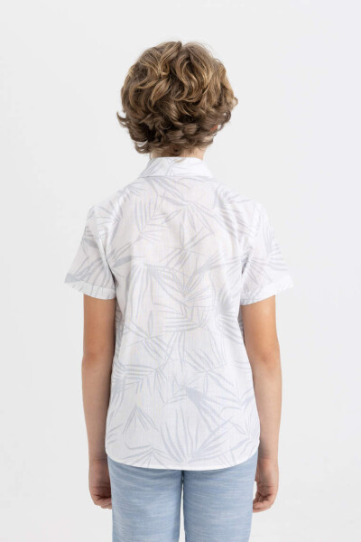 Boys' Printed Linen Look Short Sleeve Polo Shirt White - 7