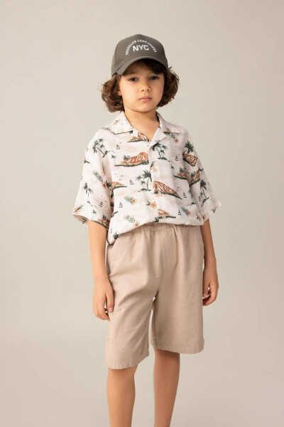 Boys' Printed Polo Collar Viscose Short Sleeve Shirt - 1