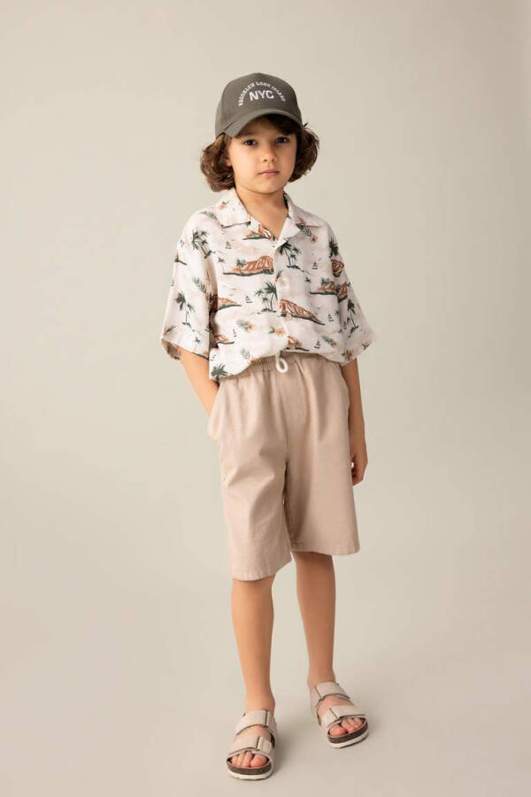 Boys' Printed Polo Collar Viscose Short Sleeve Shirt - 2