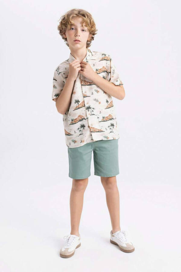 Boys' Printed Polo Collar Viscose Short Sleeve Shirt - 5