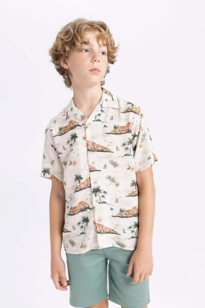 Boys' Printed Polo Collar Viscose Short Sleeve Shirt - 6