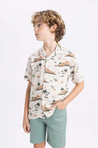 Boys' Printed Polo Collar Viscose Short Sleeve Shirt - 7