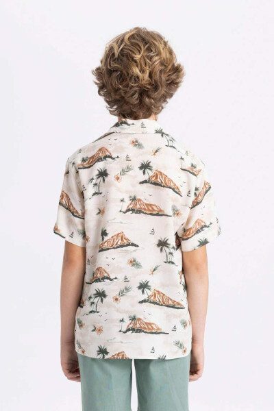 Boys' Printed Polo Collar Viscose Short Sleeve Shirt - 9