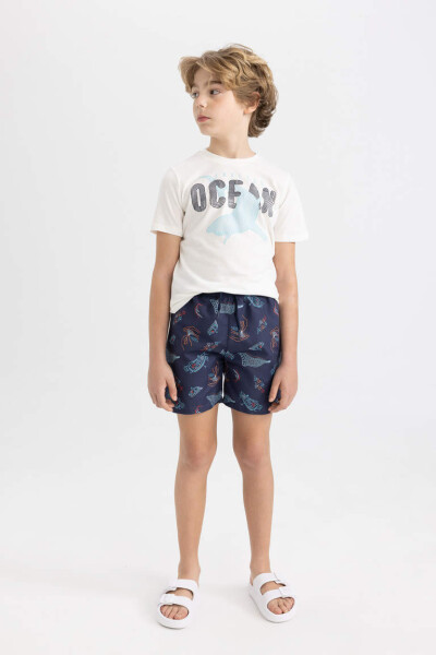 Boy's Printed Short-Sleeved T-Shirt and Swim Shorts 2 Piece Set Navy - 2