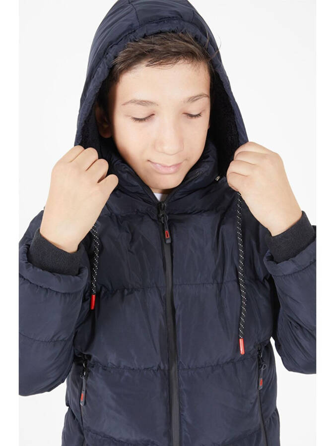 Boys' Puffer Jacket Plain Design Navy Blue 15674 - 8