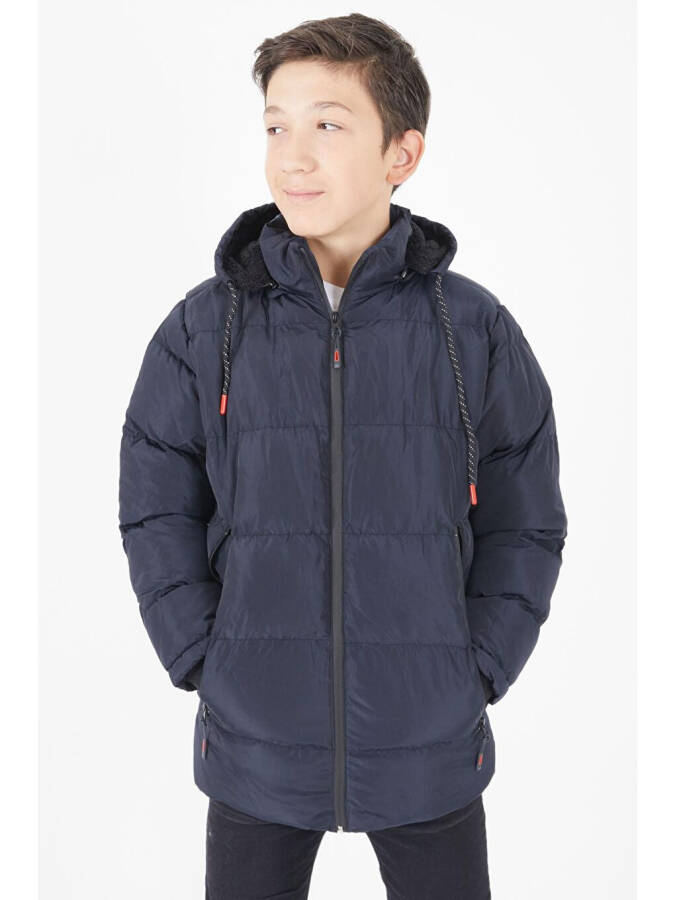 Boys' Puffer Jacket Plain Design Navy Blue 15674 - 1