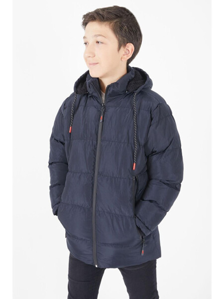 Boys' Puffer Jacket Plain Design Navy Blue 15674 - 2