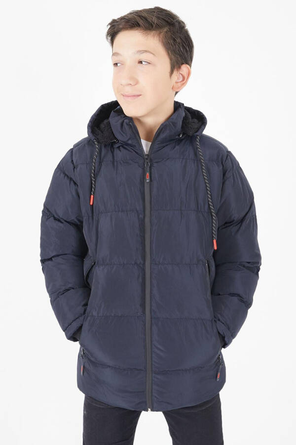 Boys' Puffer Jacket Plain Design Navy Blue 15674 - 11