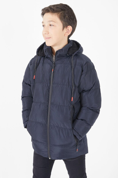 Boys' Puffer Jacket Plain Design Navy Blue 15674 - 12