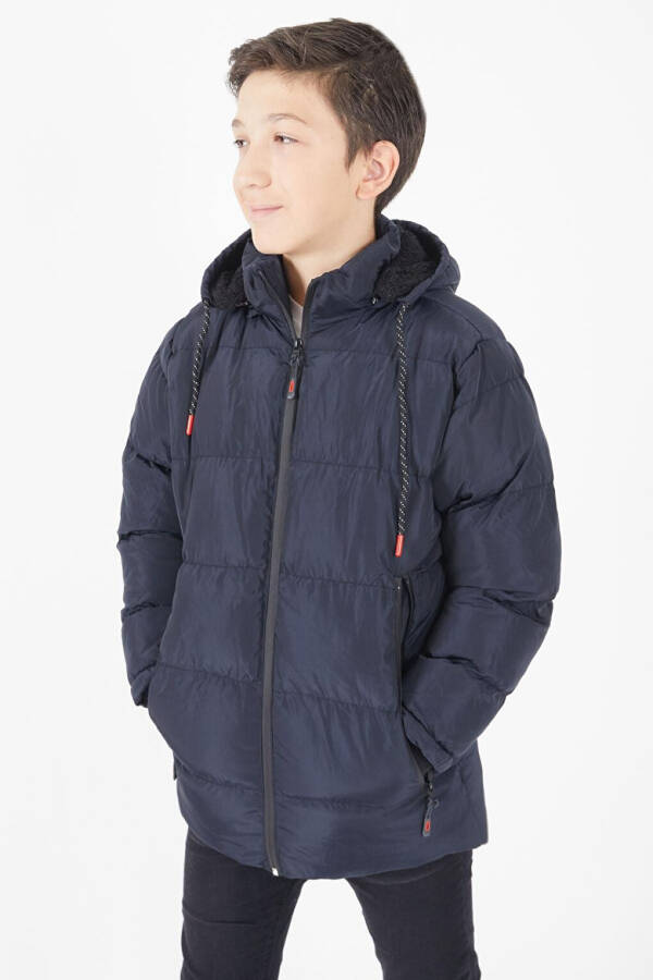 Boys' Puffer Jacket Plain Design Navy Blue 15674 - 12