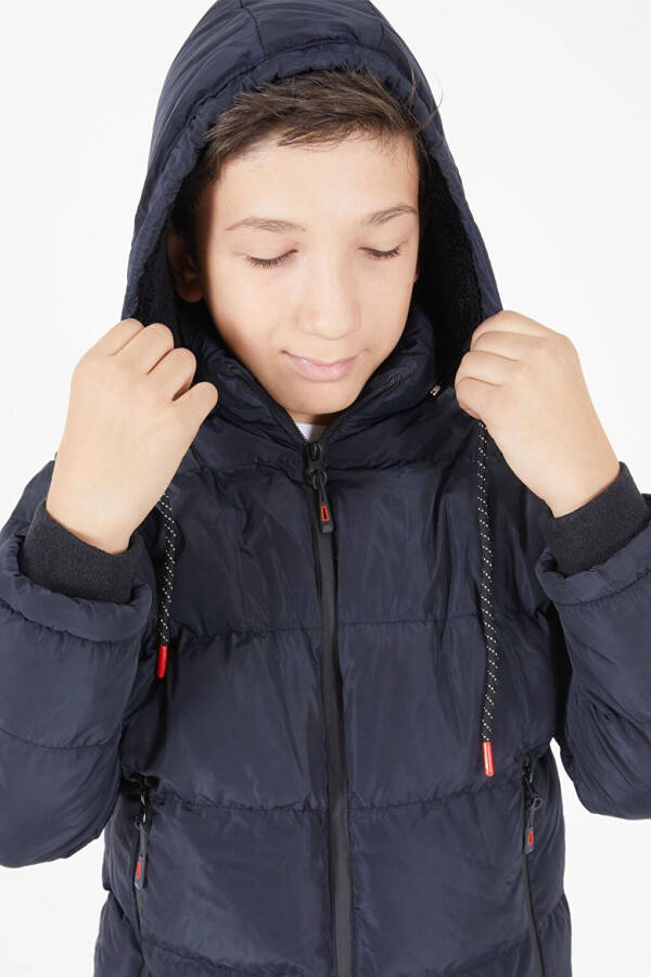 Boys' Puffer Jacket Plain Design Navy Blue 15674 - 13