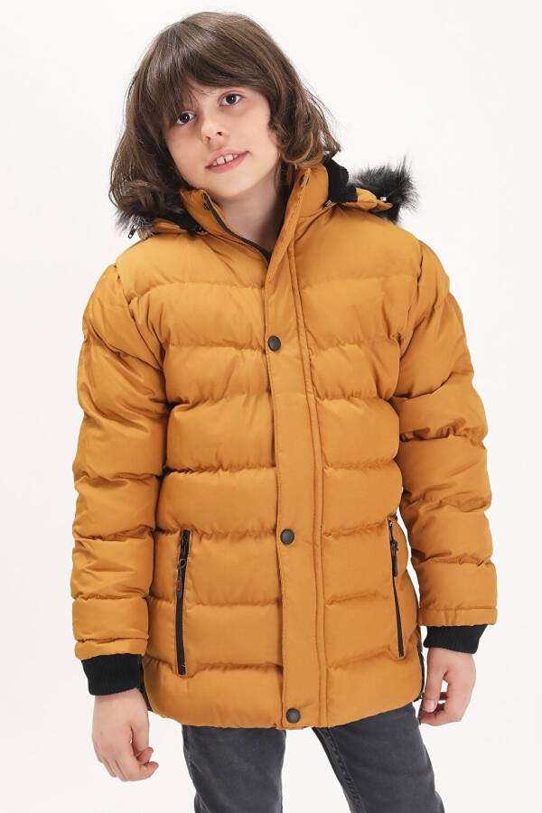 Boys' Puffer Jacket with Logo Mustard 15489 - 13