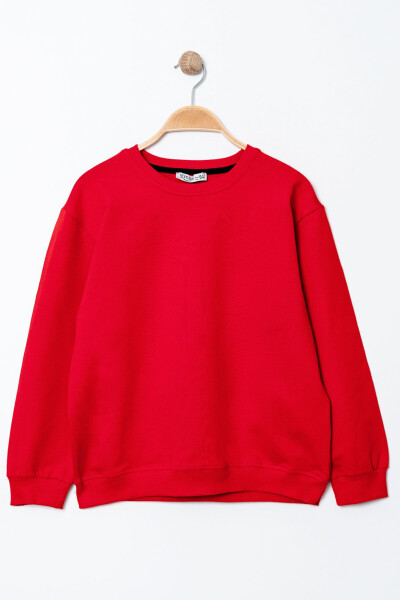 Boys Red Bicycle Neck Basic 5-13 Years Sweatshirt - 3535-7 - 1