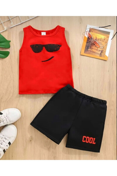 Boys Red-Black Cool Printed Sleeveless T-Shirt and Shorts Set - 1