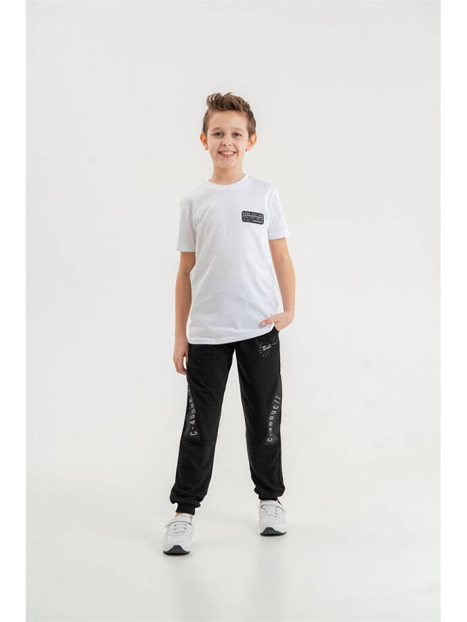 Boy's Short-Sleeved T-Shirt and Sweatpants Set with Bike Print Collar - 5