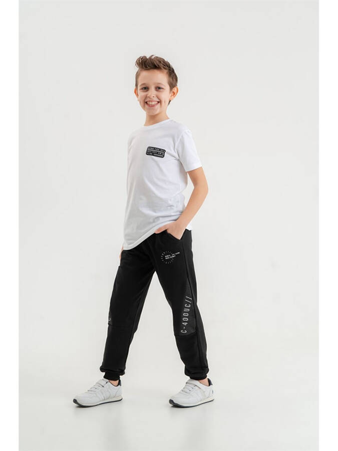 Boy's Short-Sleeved T-Shirt and Sweatpants Set with Bike Print Collar - 2