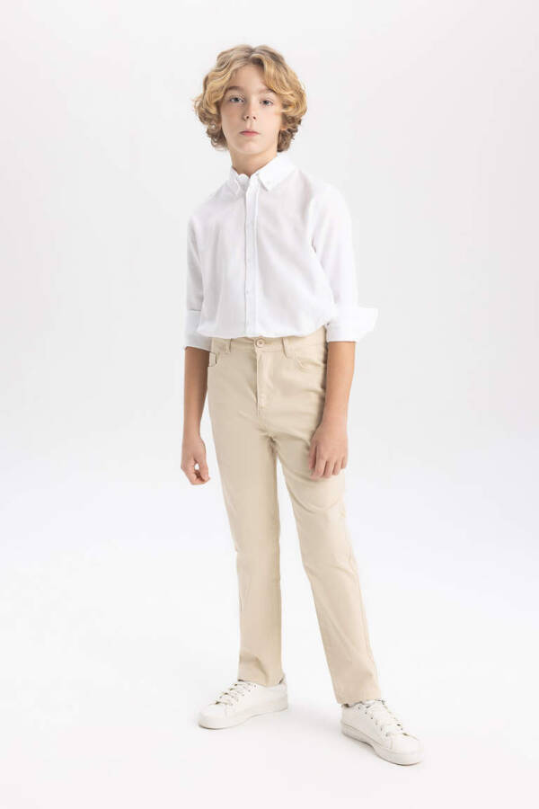 Boys Straight Leg Gabardine Trousers Light Beige - 1